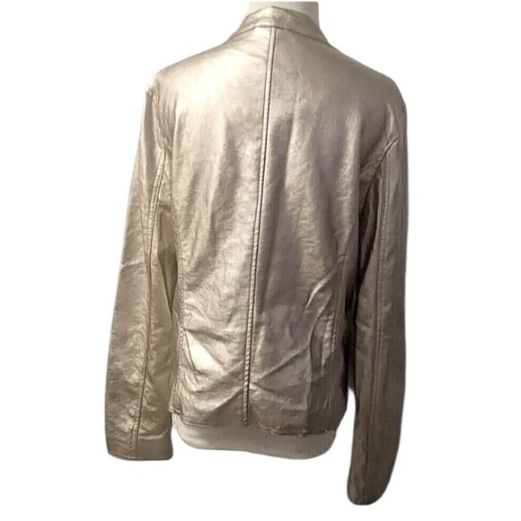 Cavalini Jacket Womens Large Champagne Metallic Faux Leather Zip Collarless - Picture 6 of 9